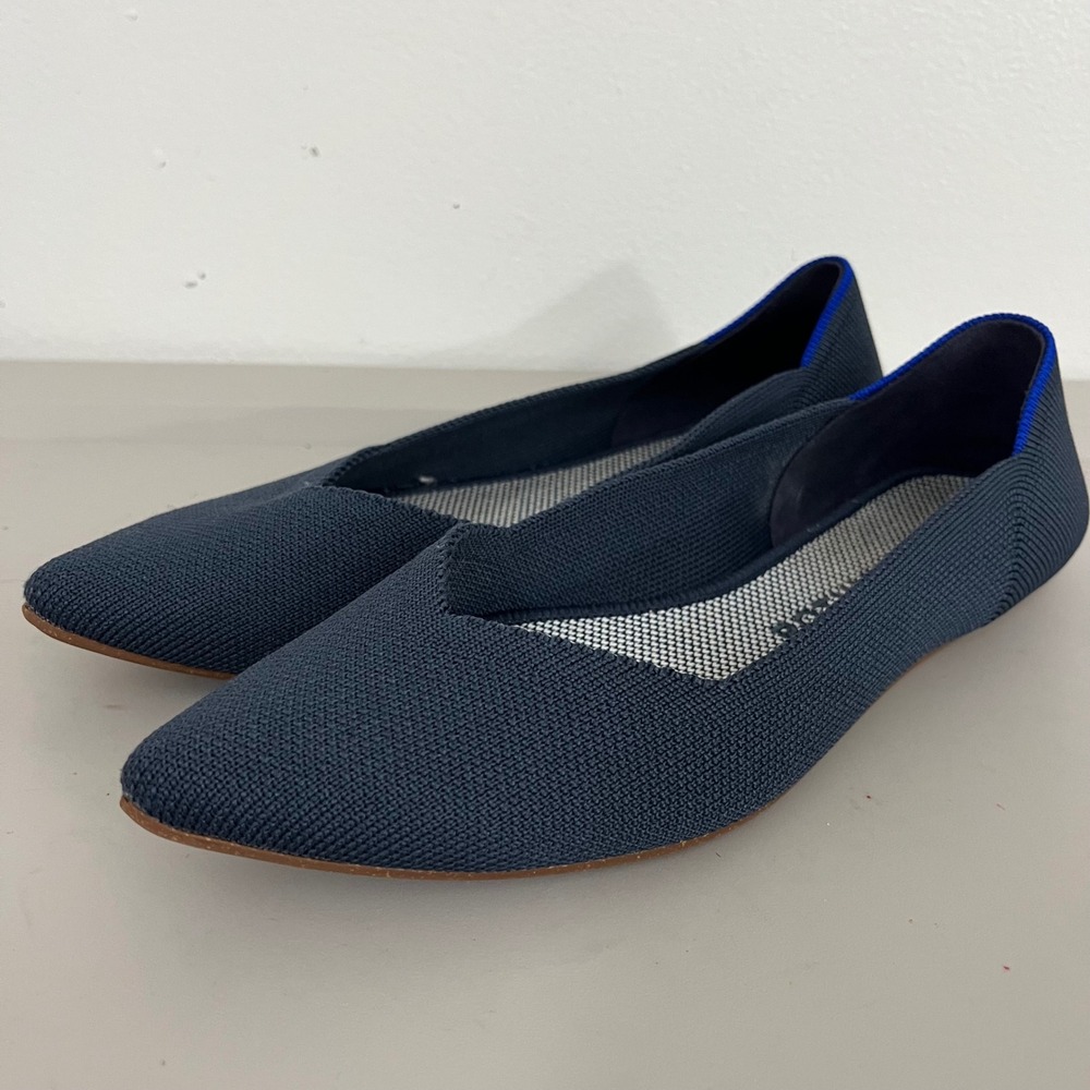Navy Pointed Toe Knit Flats - Unbranded